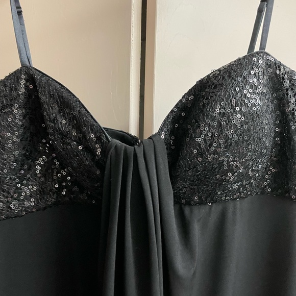 Maggy London Silk Black Sequin Cocktail slip Dress sz 12 spaghetti strap spandex - Picture 7 of 16